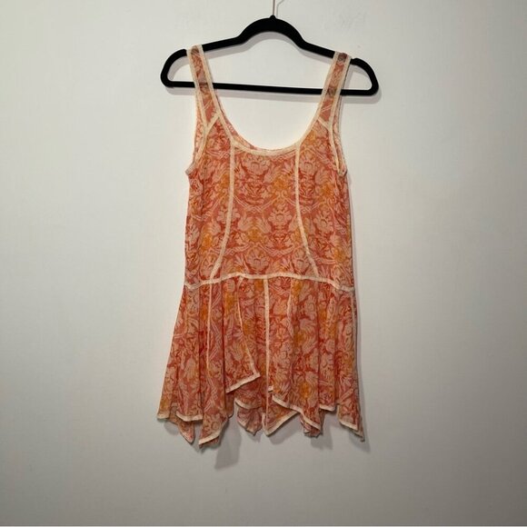 Free People women's orange Creamssicle voile slip tunic dress damask in size XS - Picture 2 of 7